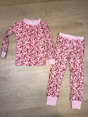Crewcuts Pink Pajama Set with Red Bow Print